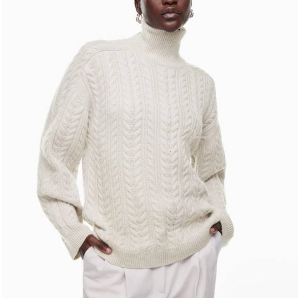 Aritzia Cream Cable Knit Turtleneck Sweater